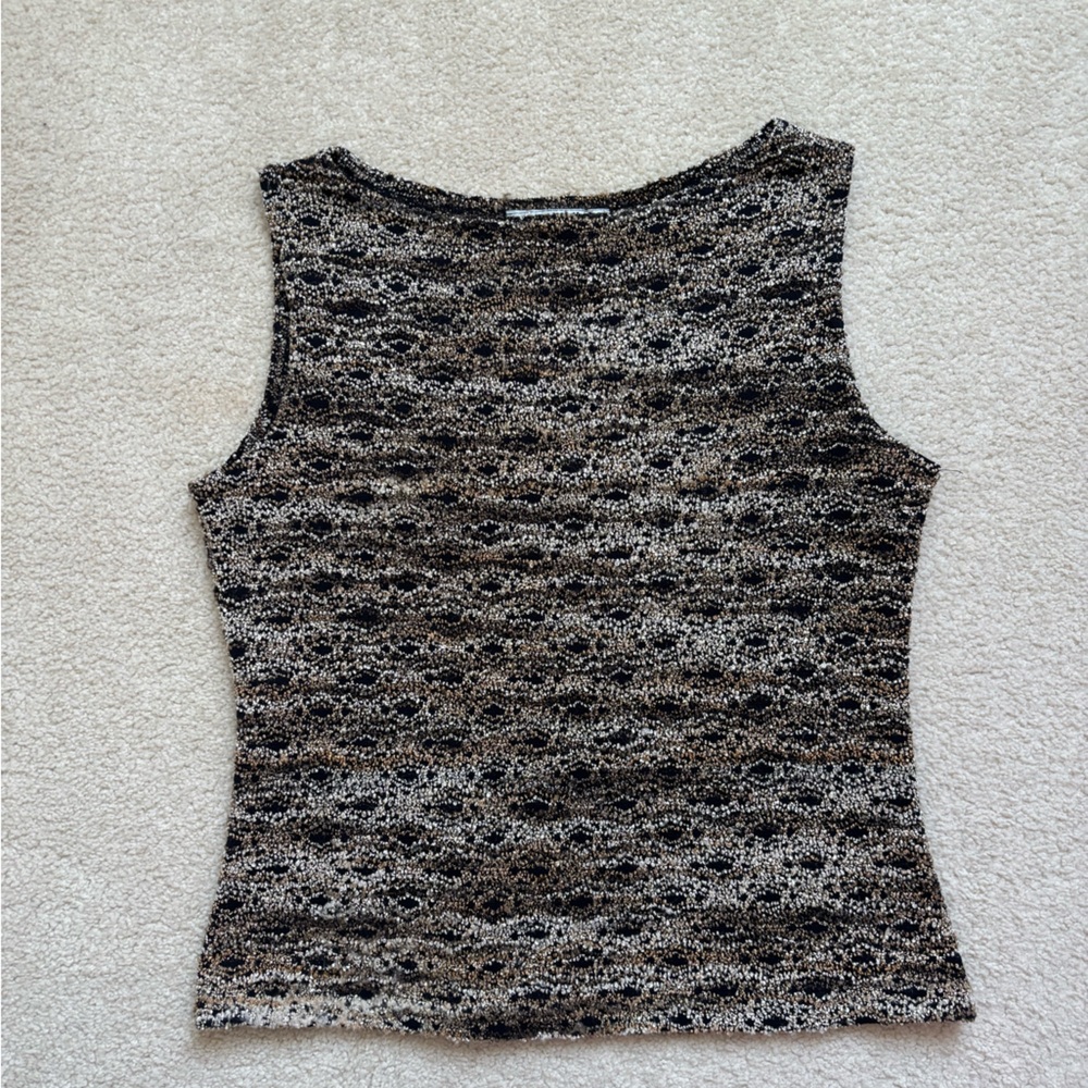 Sleeveless Black and Brown Knit Top